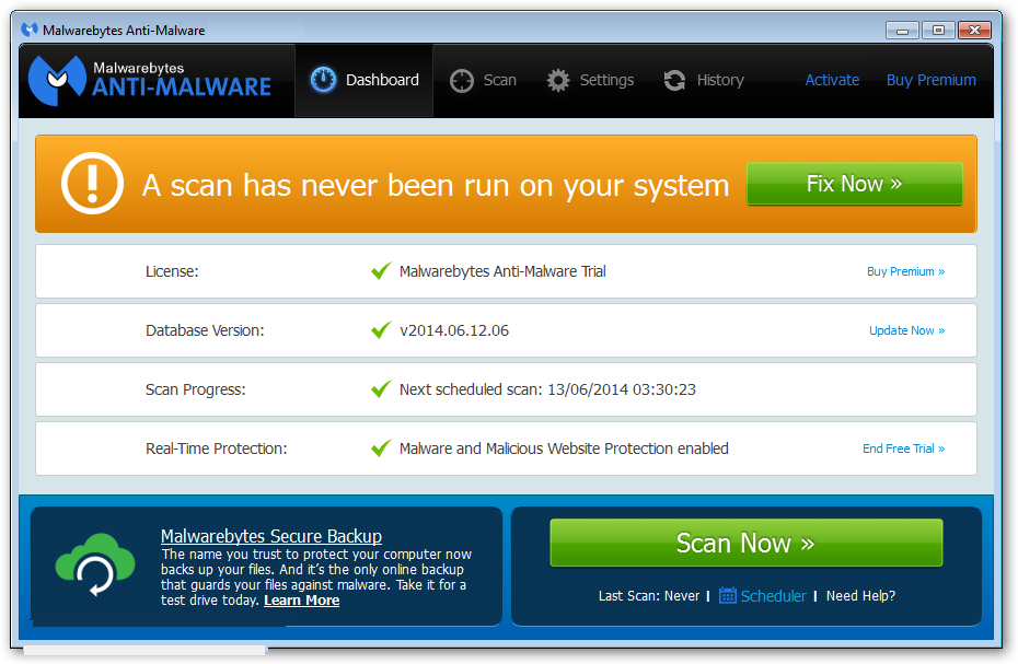Malwarebytes Anti-Malware windows