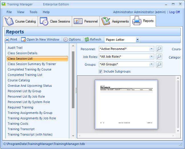 Training Manager Enterprise Edition windows