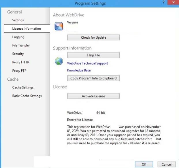 WebDrive Enterprise windows